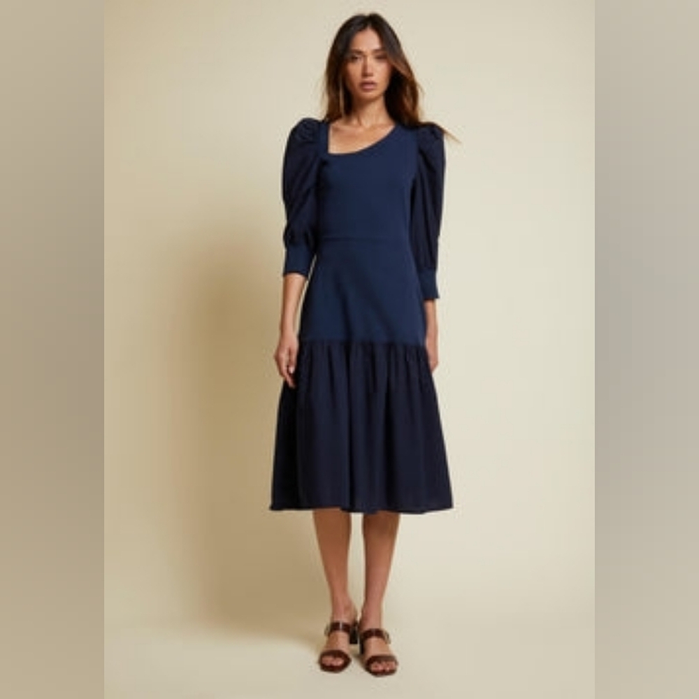Nation LTD Catalina Dress Night Horizon Navy Blue Midi Size Small